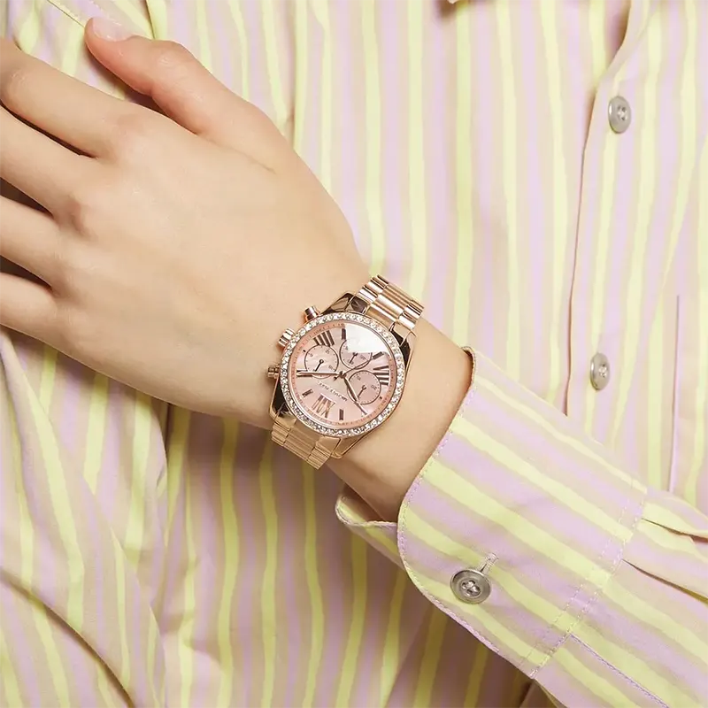 Michael Kors Lexington Chronograph  Pink Mother of Pearl Dial Ladies Watch- MK7242